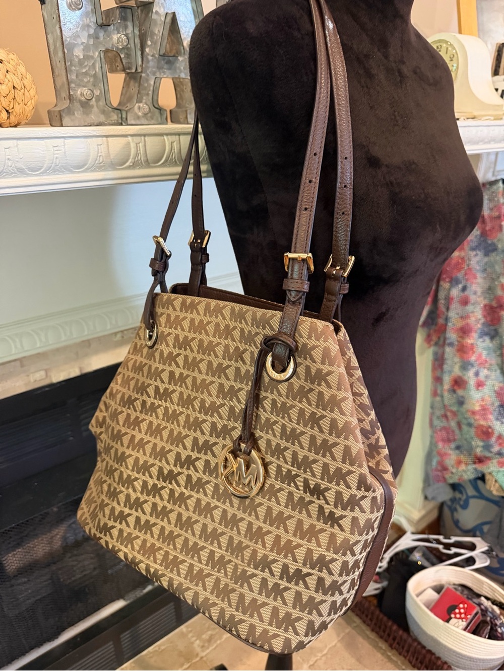 Michael Kors Brown MK Monogram Shoulder Tote